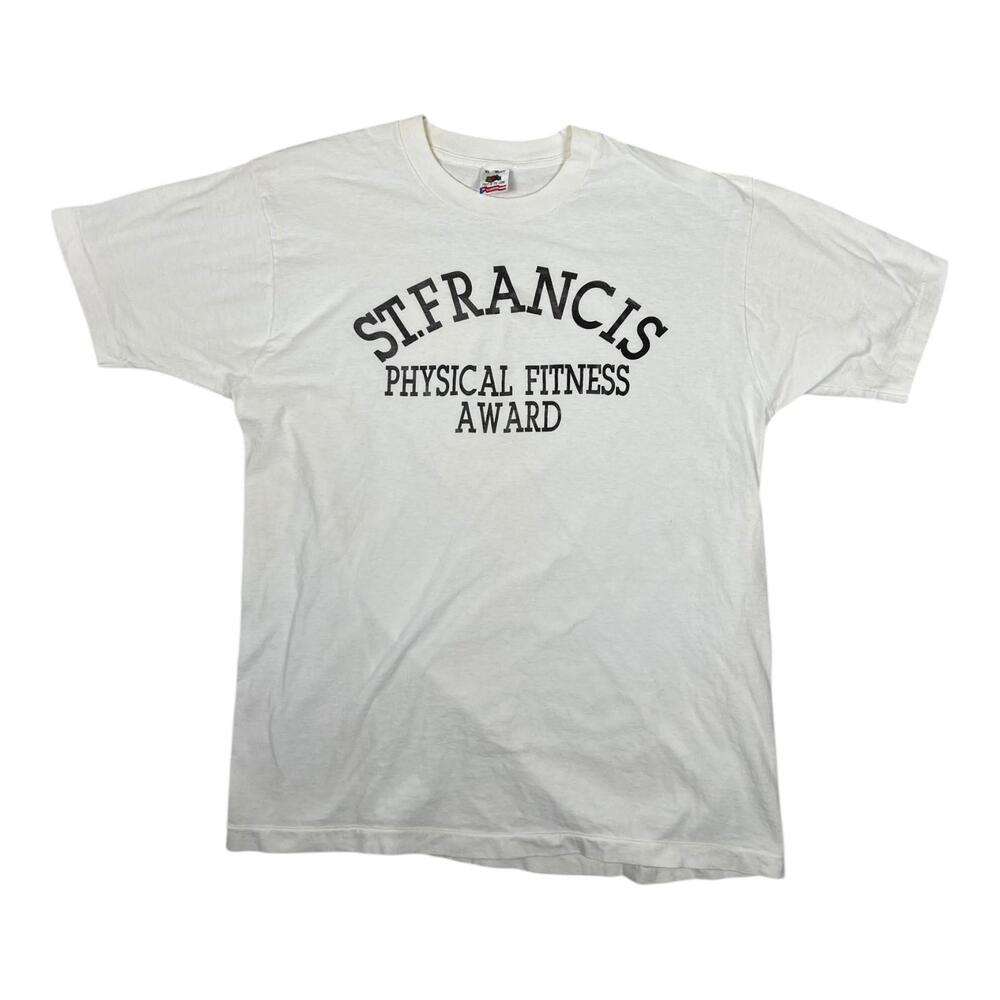 Vintage St. Francis Fitness Award T-Shirt Mens XL White USA Single Stitch